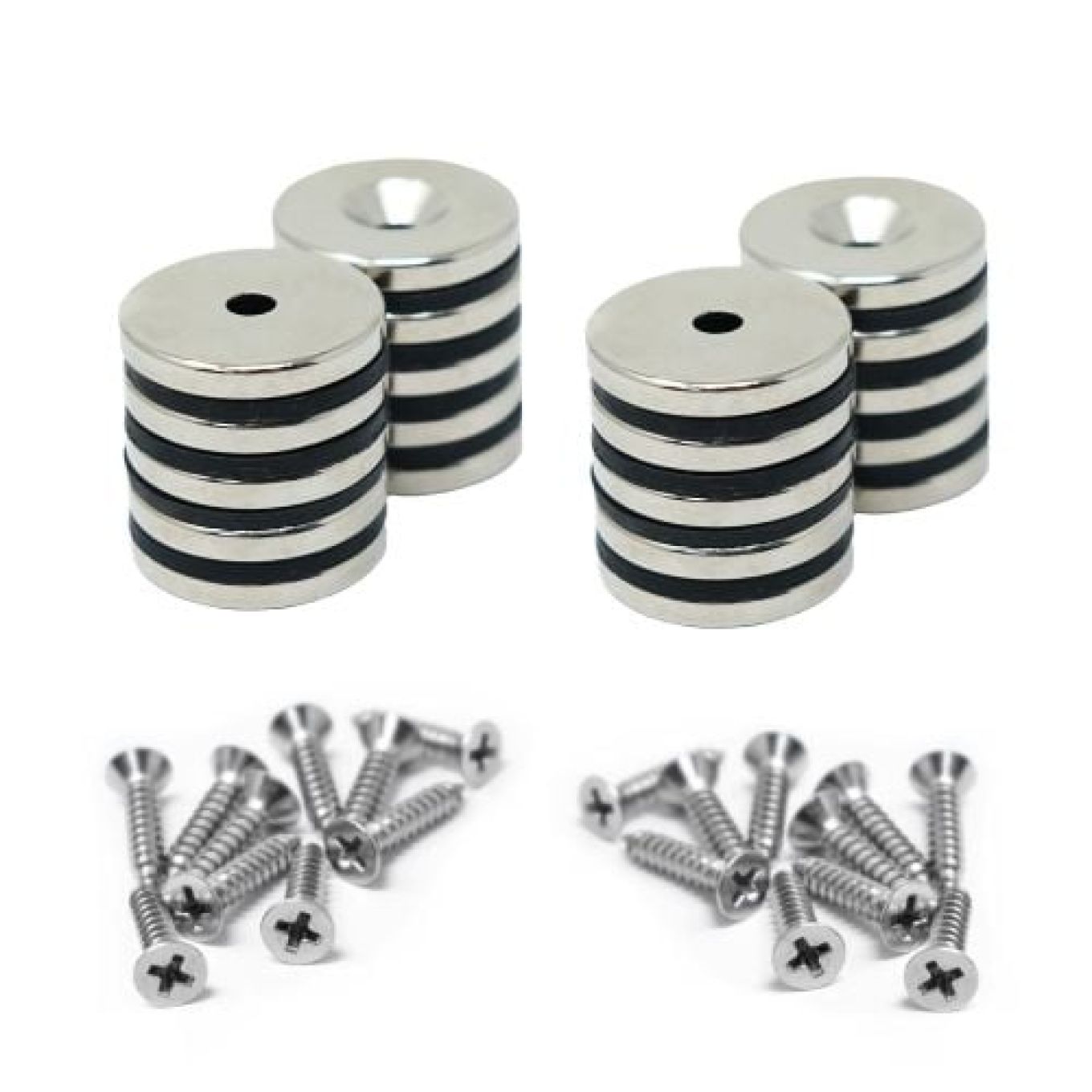 20mm Durchmesser x 3mm Dicke Nord- und Süd-Neodym-Senkmagnete und Schraubenpaket