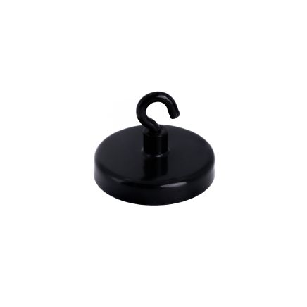 Schwarz lackierter Ferrit-Klemmmagnet mit 40mm Durchmesser und M4-Haken – 10,2kg Zugkraft
