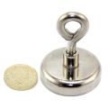 Neodym-Klemmmagnet mit 48mm Durchmesser und M8-Haken oder Ringschraube – 95kg Zugkraft