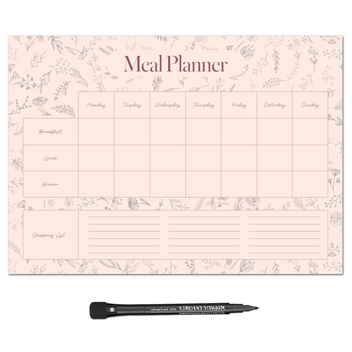 MagFlex® A4 Wild Flowers Weekly Meal Planner Refrigerator Magnet - Flexible Magnetic Sheet