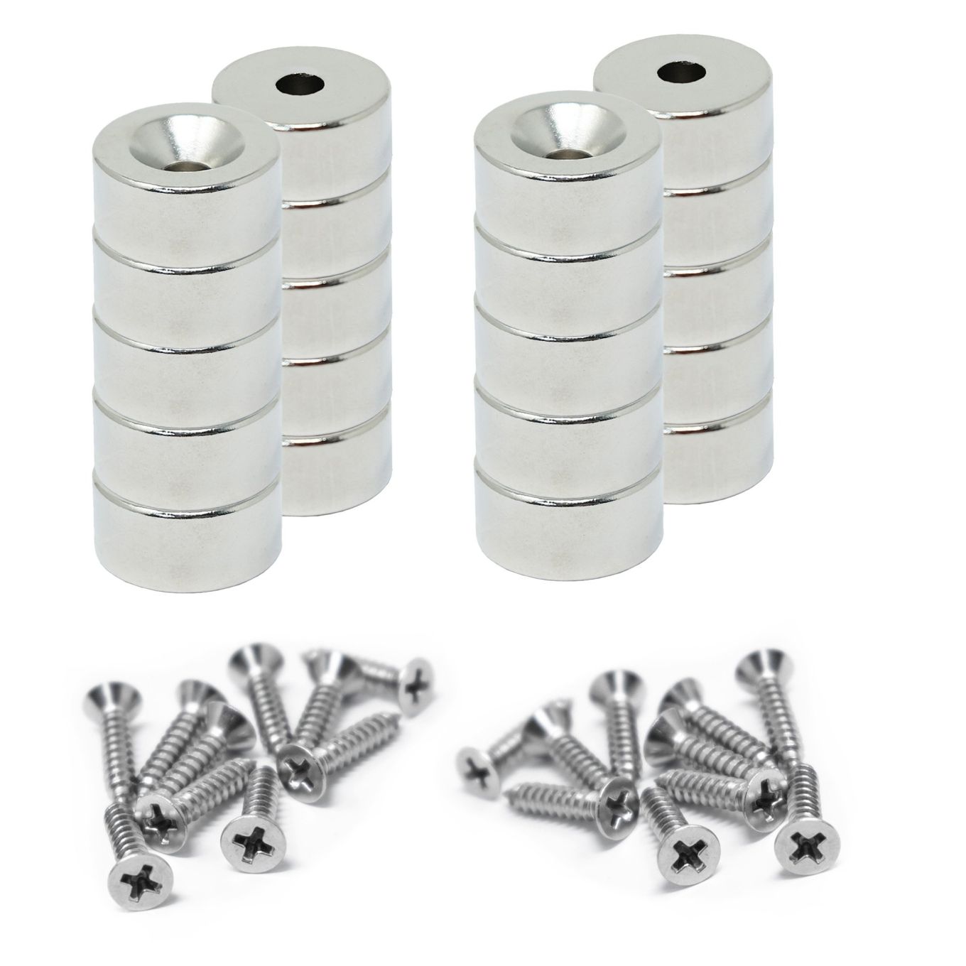 North & South Neodymium Countersunk Magnets & Screws Pack - 3/8 in. dia x 3/16 in. thick