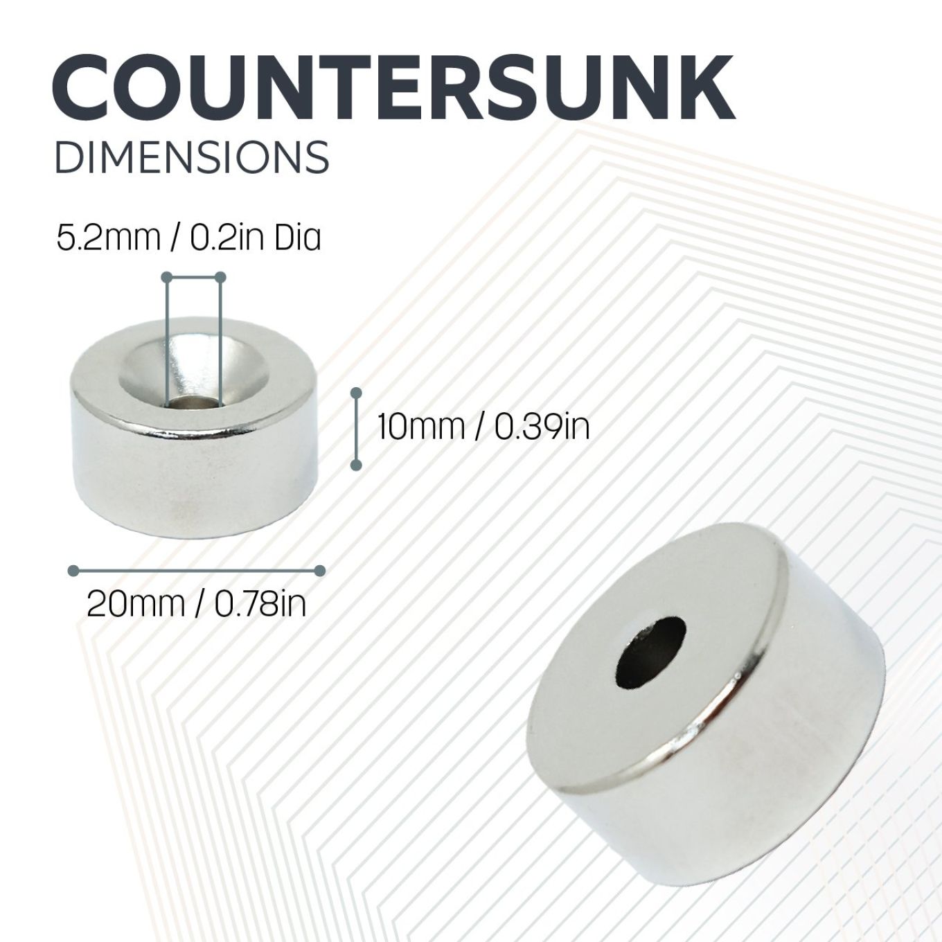 N42 Neodymium Countersunk Disc Magnet - 13/16 in. dia x 3/8 in. thick x 3/16 in. Hole - 24.25lbs Pull