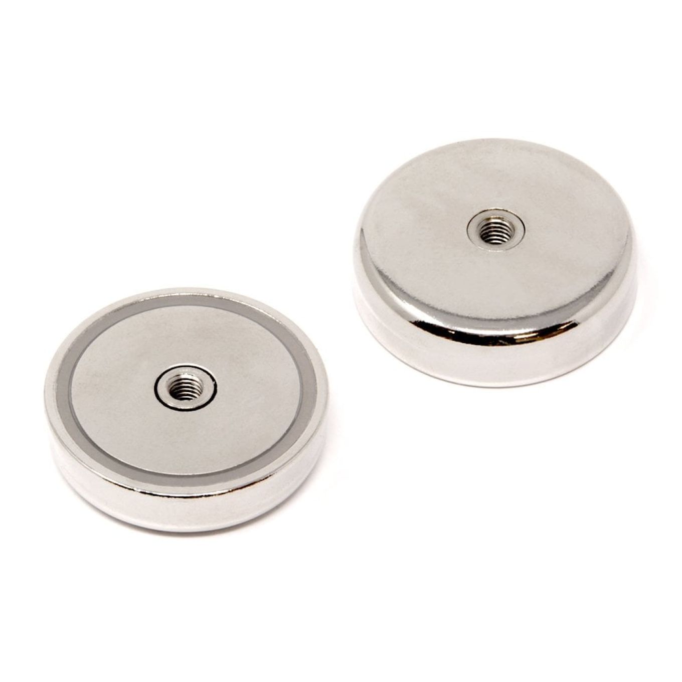 N42 Neodymium Pot Magnet with M8 Internal Thread - 2-1/4 in. dia x 19/32 in. thick - 306.5lbs Pull