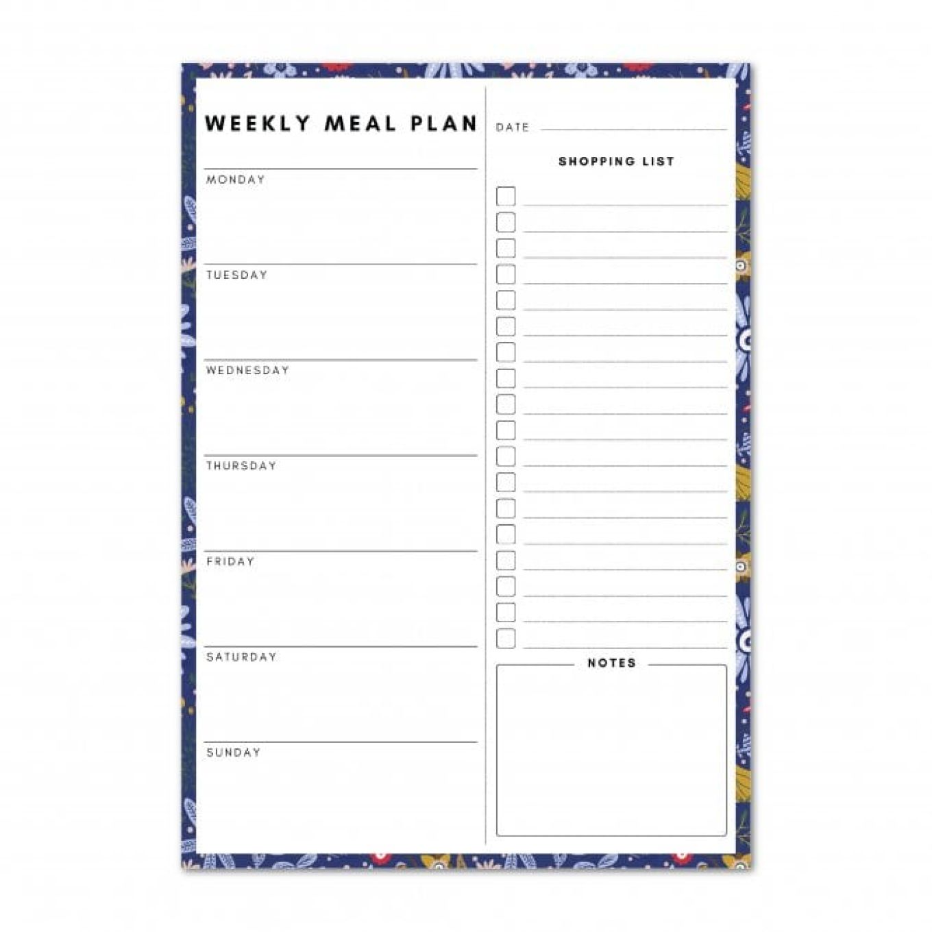 52 Sheet A5 Magnetic Weekly Meal Planner Notepad - Flowers