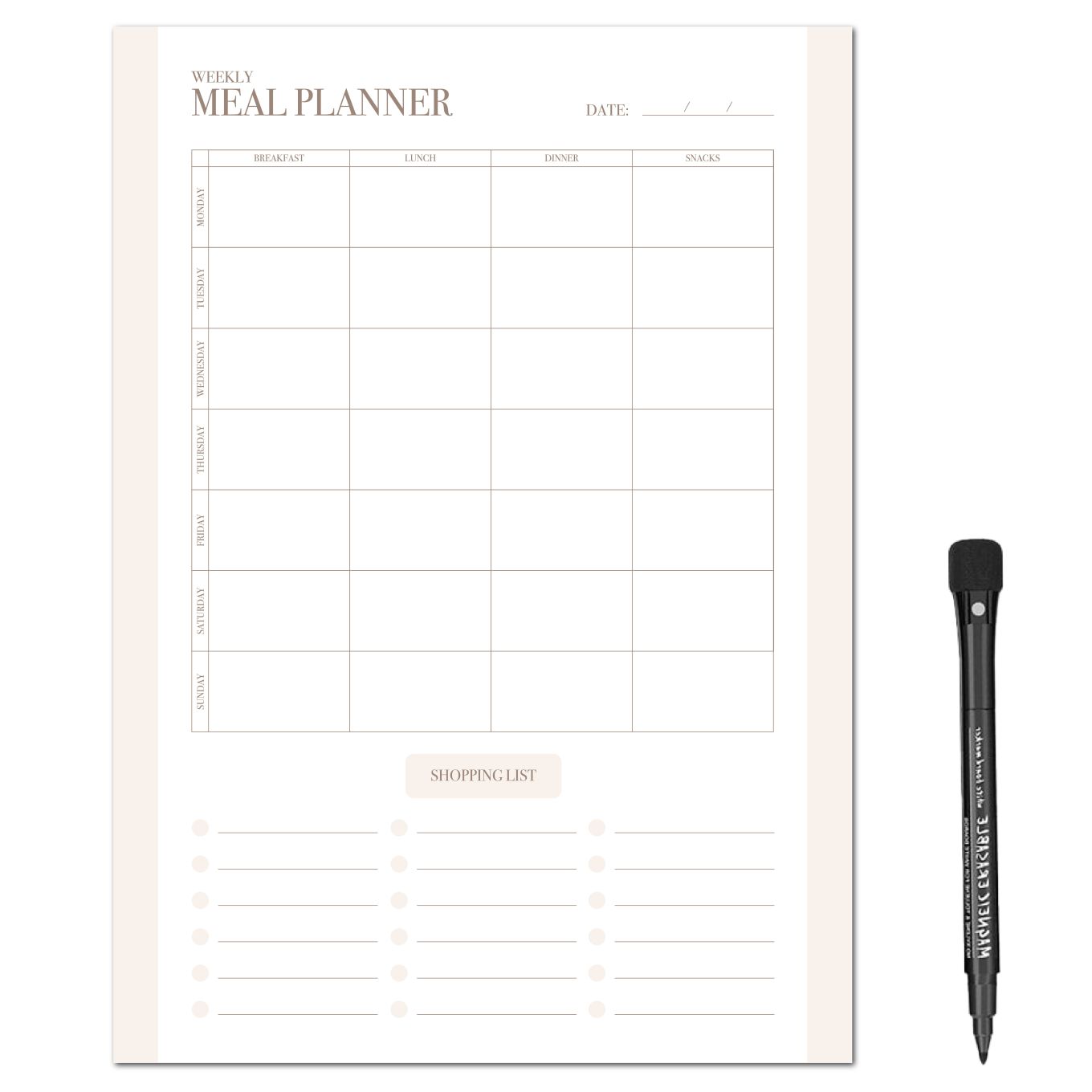 MagFlex® A4 Minimalistic Weekly Meal Planner Refrigerator Magnet - Flexible Magnetic Sheet