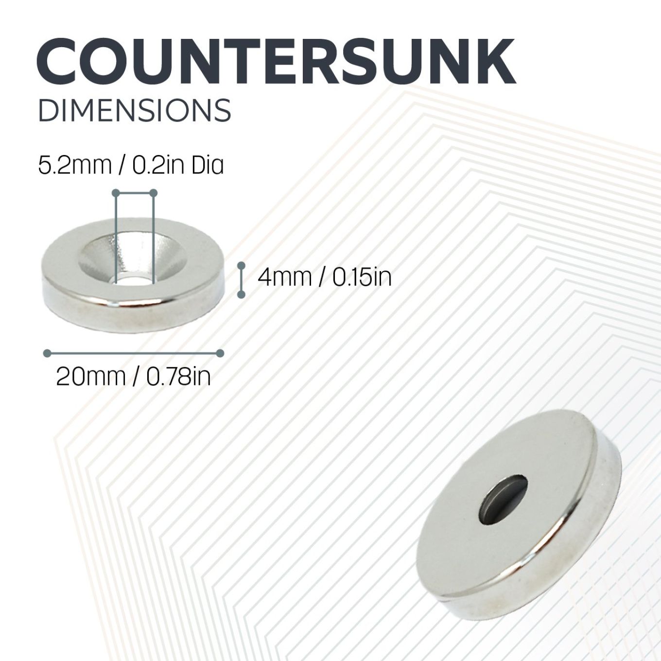 N42 Neodymium Countersunk Disc Magnet - 13/16 in. dia x 5/32 in. thick x 3/16 in. Hole - 14.77lbs Pull