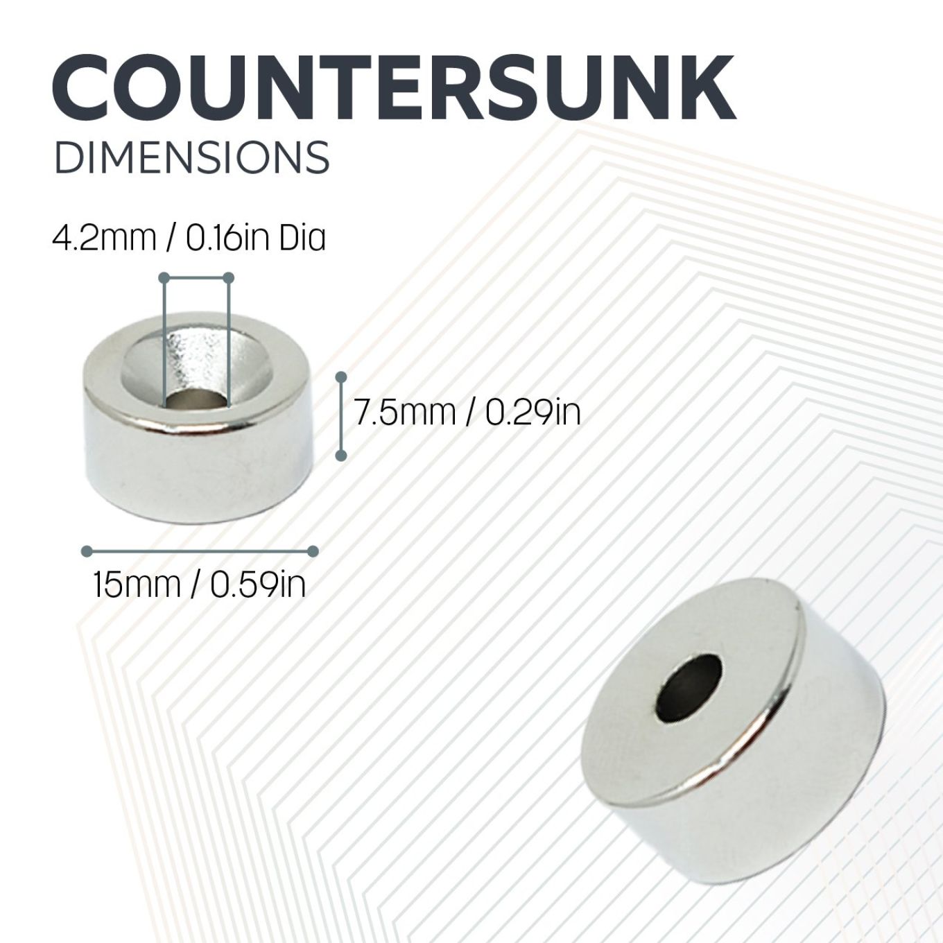 N42 Neodymium Countersunk Disc Magnet - 19/32 in. dia x 9/32 in. thick x 5/32 in. Hole - 12.56lbs Pull