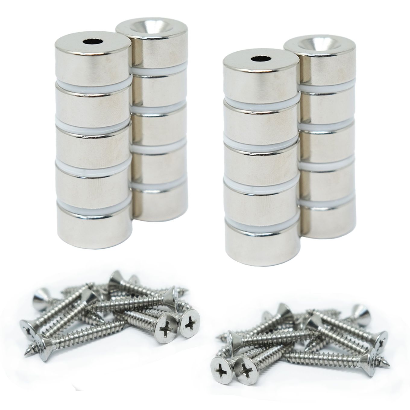 North & South Neodymium Countersunk Magnets & Screws Pack - 13/16 in. dia x 3/8 in. thick