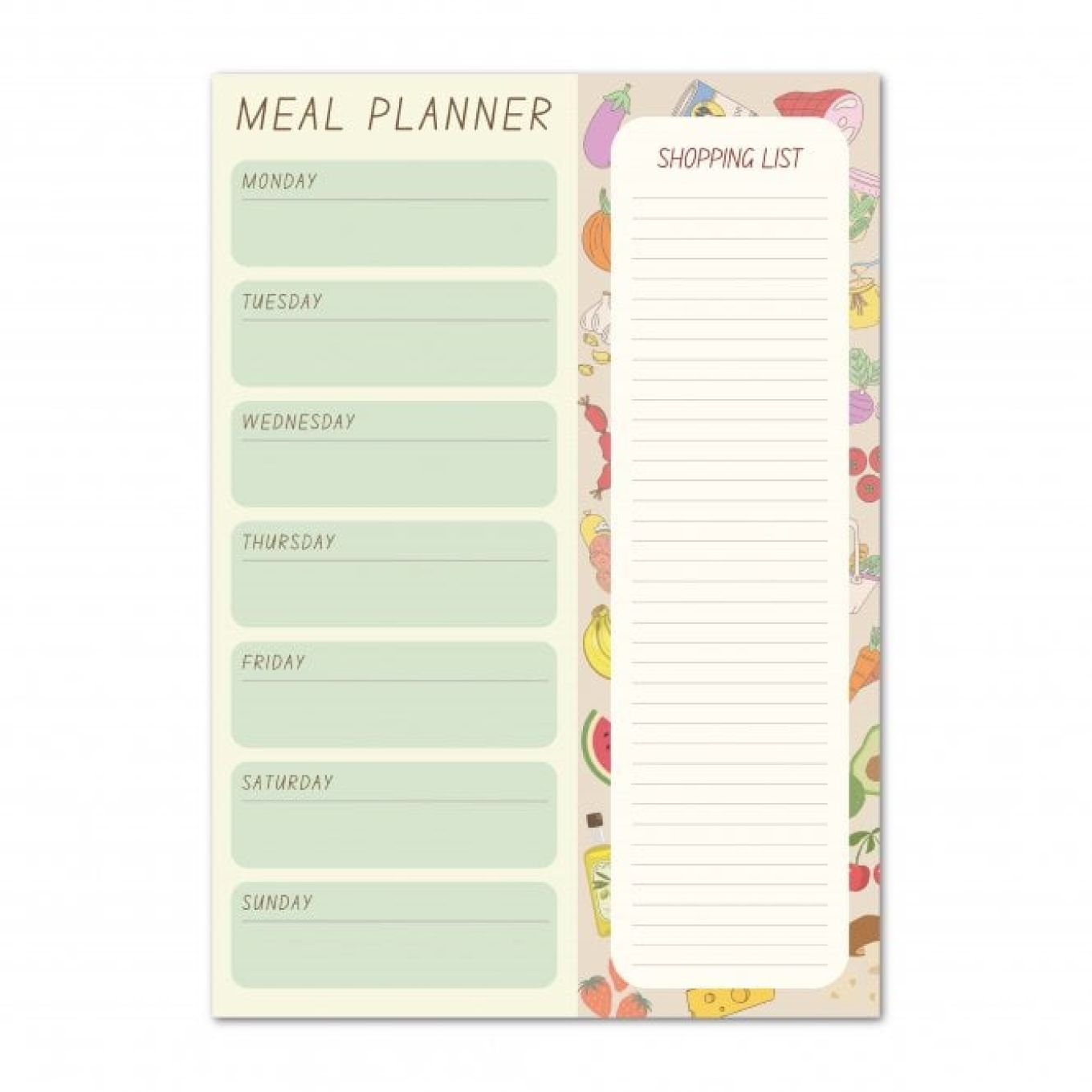 52 Sheet A5 Magnetic Weekly Meal Planner Notepad - Foods