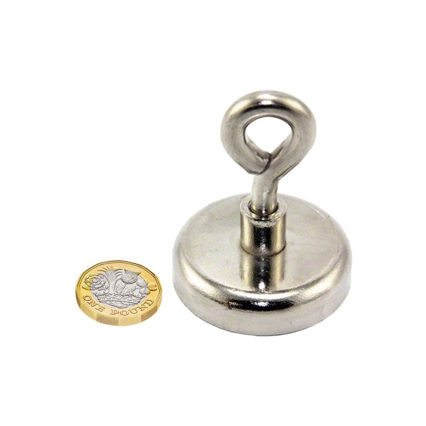 N42 Neodymium Clamping Magnet with M8 Eyebolt - 1-7/8 in. dia - 209.48lbs Pull