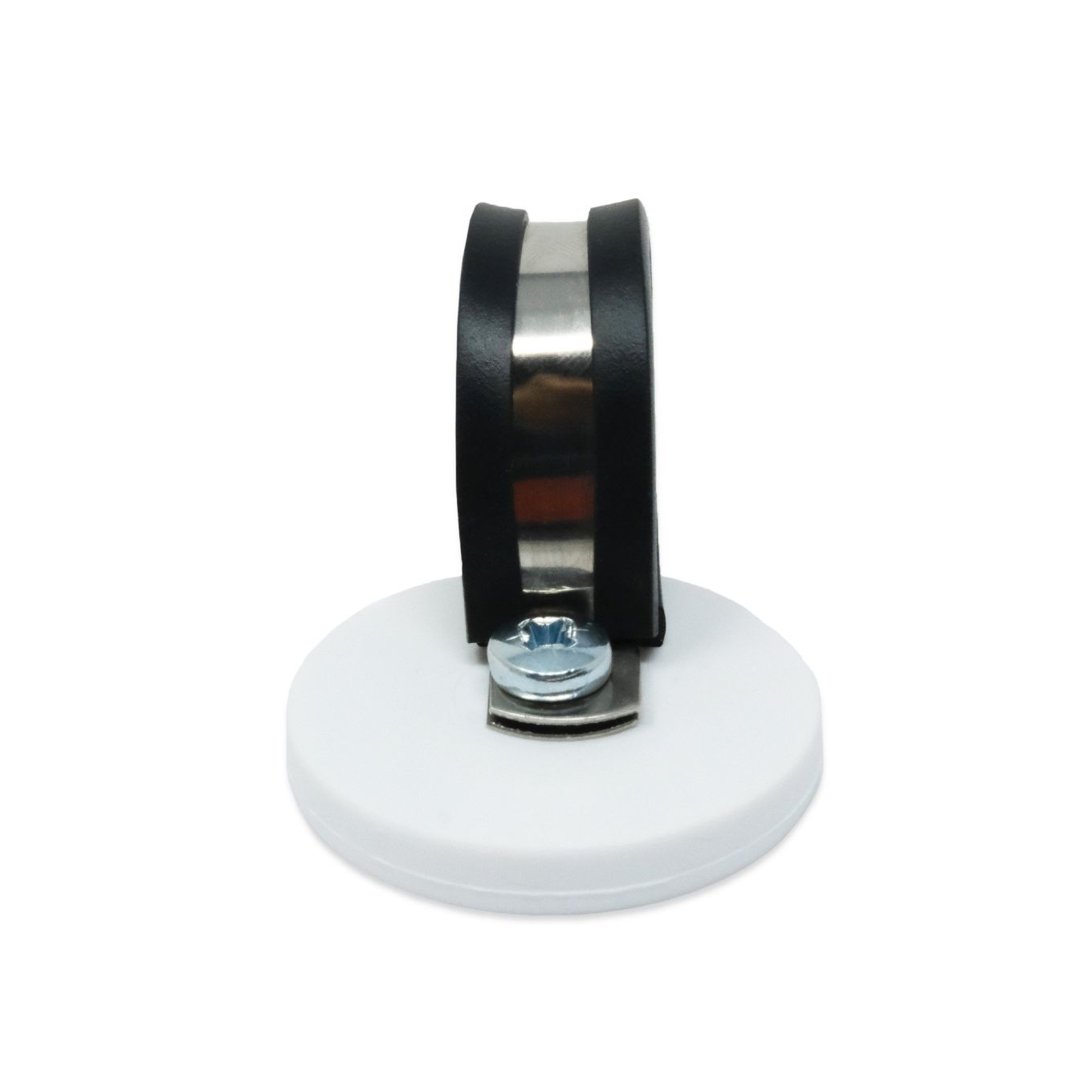 Rubber Coated Cable Holding Magnet - 1-11/16 in. dia x 1/4 in. high with 7/8 in. Rubber Clamp - 17.6lbs Pull