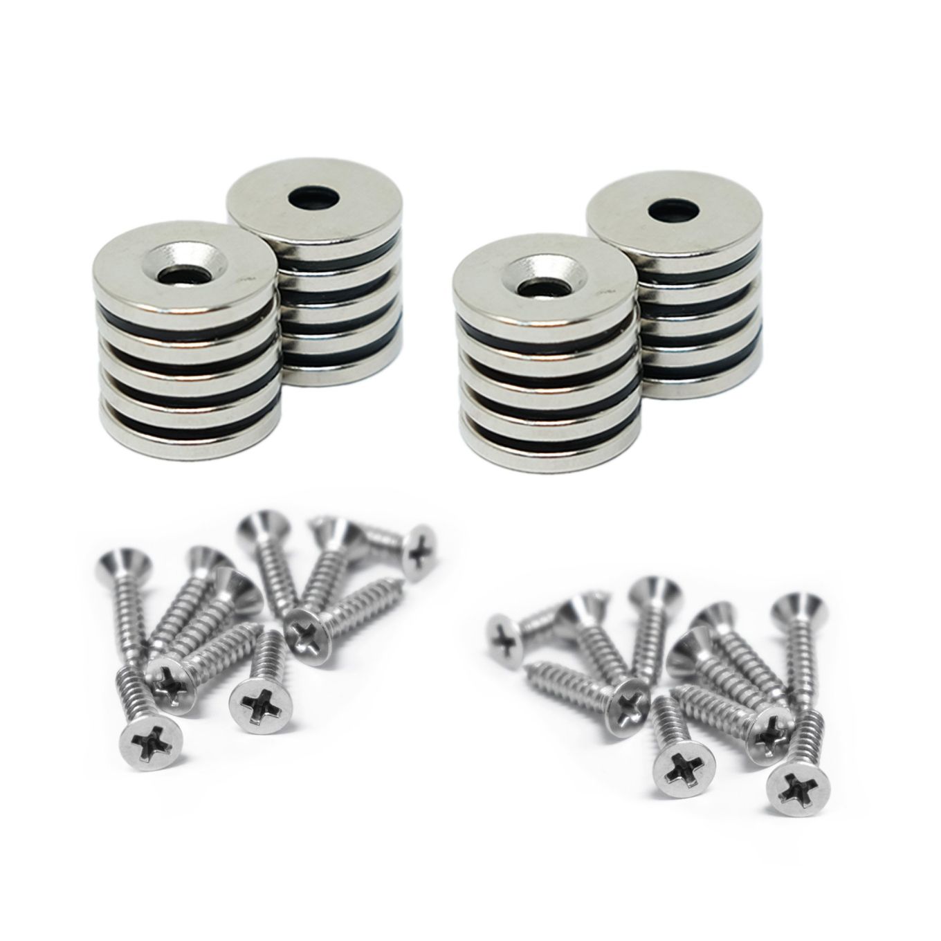 North & South Neodymium Countersunk Magnets & Screws Pack - 19/32 in. dia x 1/16 in. thick