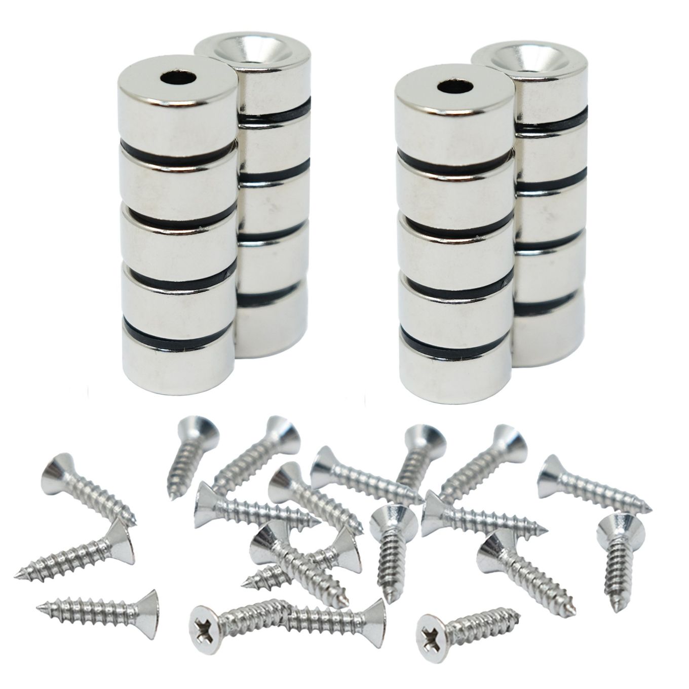 North & South Neodymium Countersunk Magnets & Screws Pack - 19/32 in. dia x 9/32 in. thick