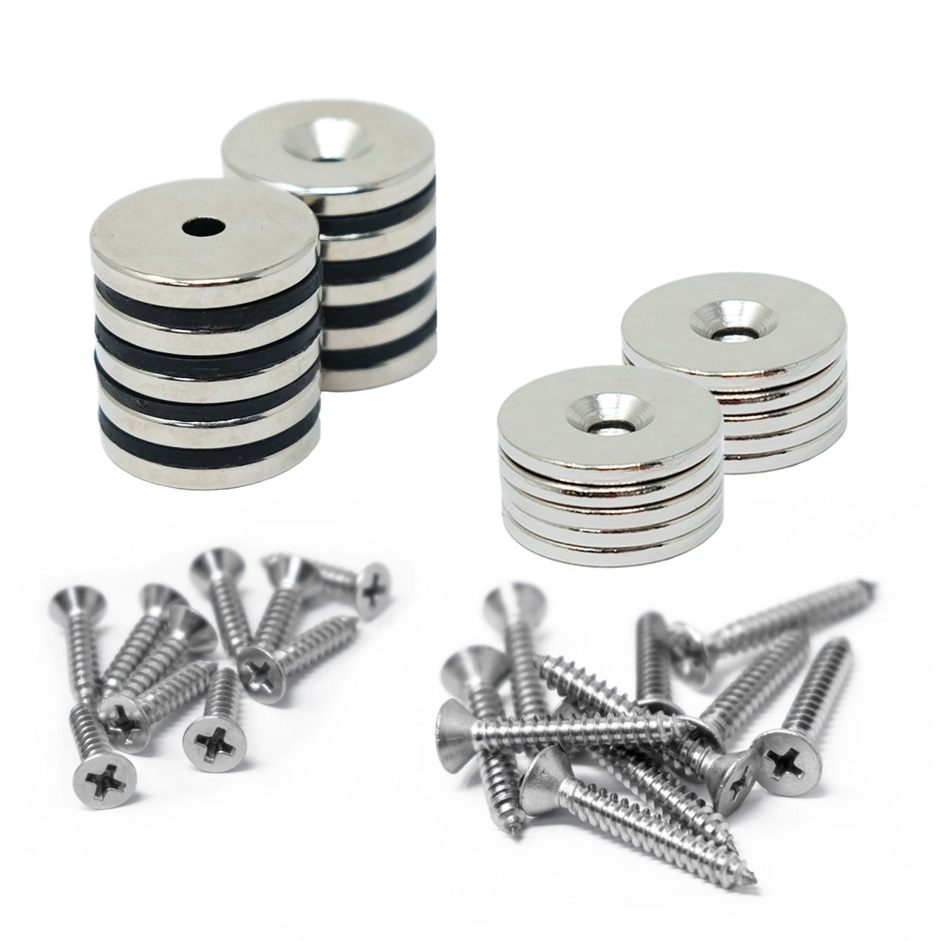 Countersunk Magnets, Steel Discs & Screws Pack - 13/16 in. dia