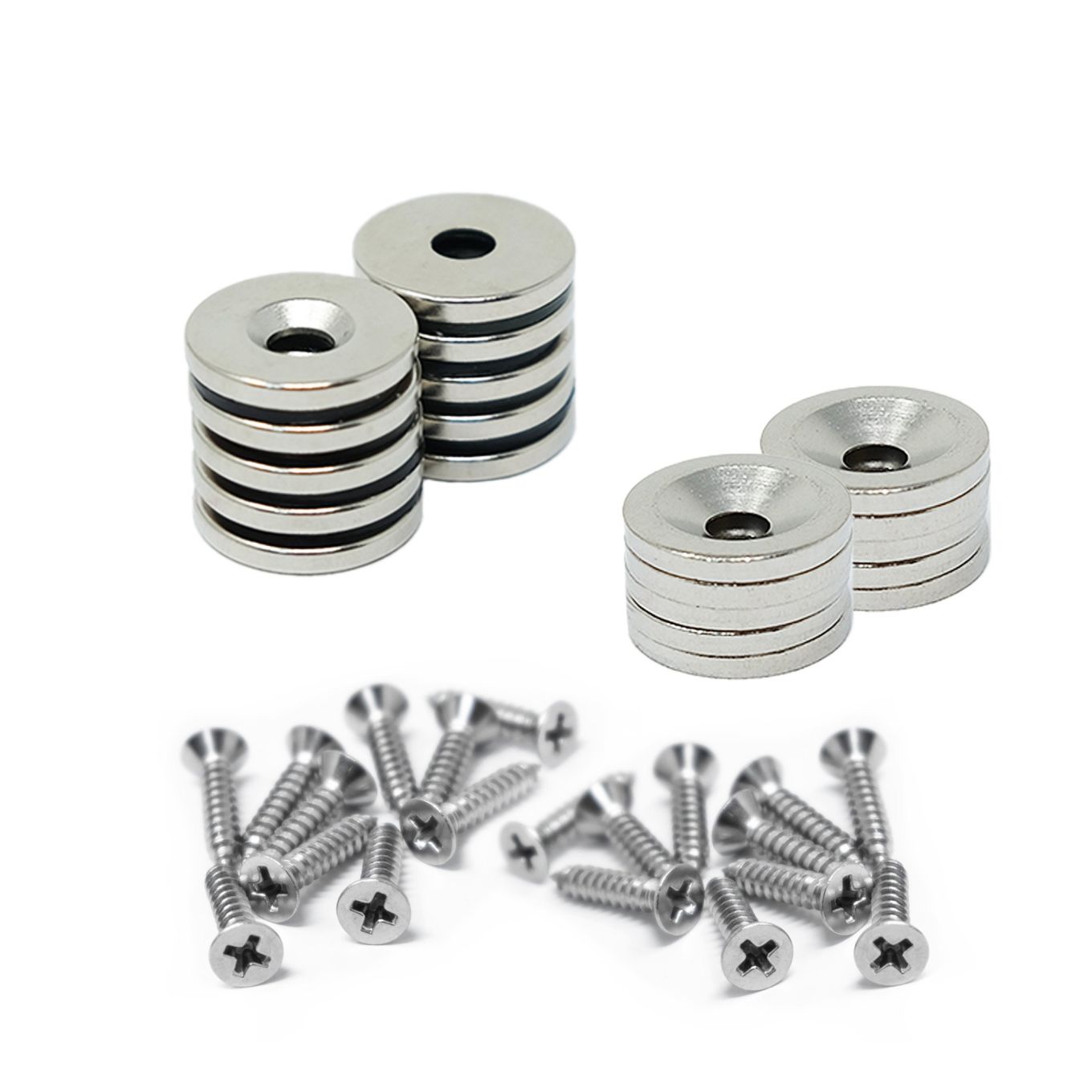 Countersunk Magnets, Steel Discs & Screws Pack - 19/32 in. dia