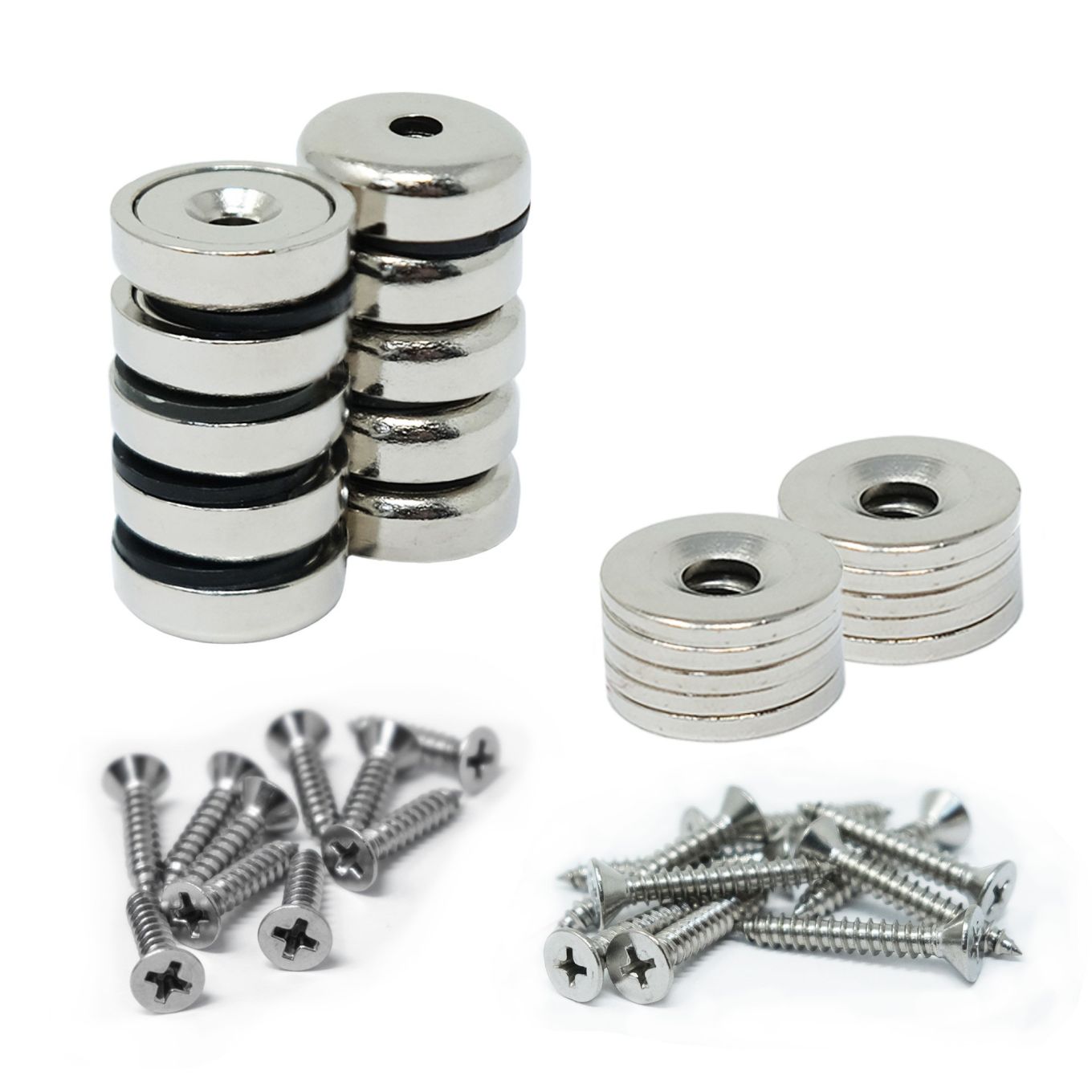 Neodymium Pot Magnets, Steel Discs & Screws Pack - 5/8 in. dia