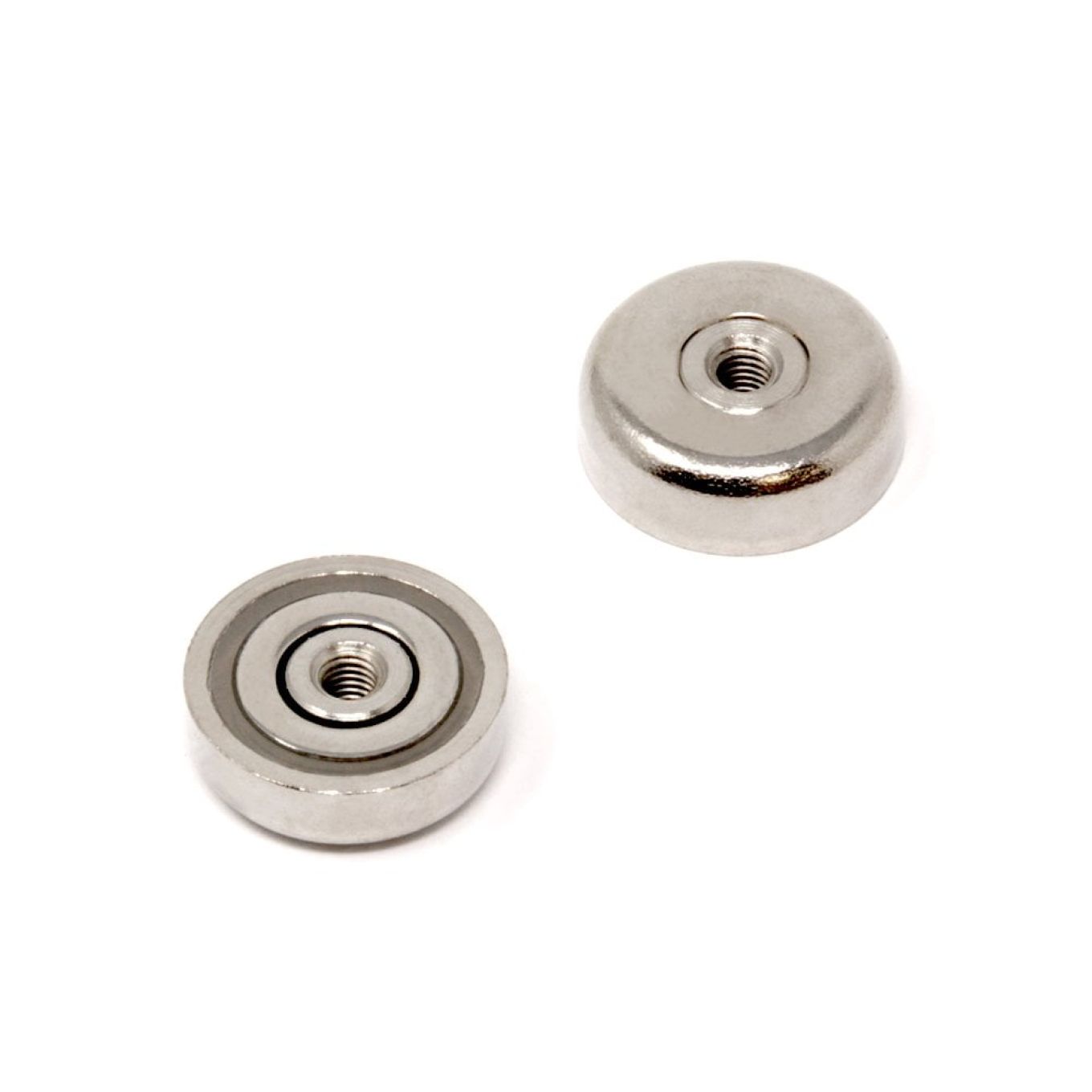 N42 Neodymium Pot Magnet with M5 Internal Thread - 1 in. dia x 5/16 in. thick - 23.15lbs Pull