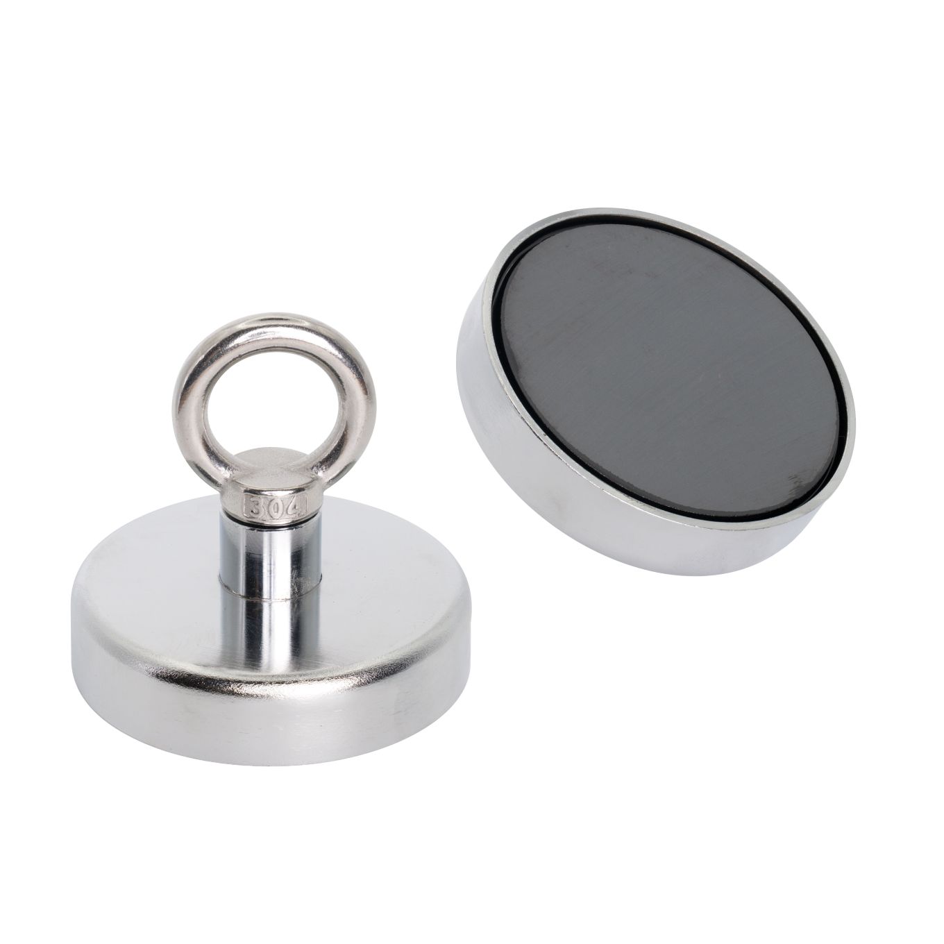 Ceramic Recovery Magnet with M10 Eyebolt - 3-5/32 in. dia x 2-3/4 in. tall - 132.3lbs Pull