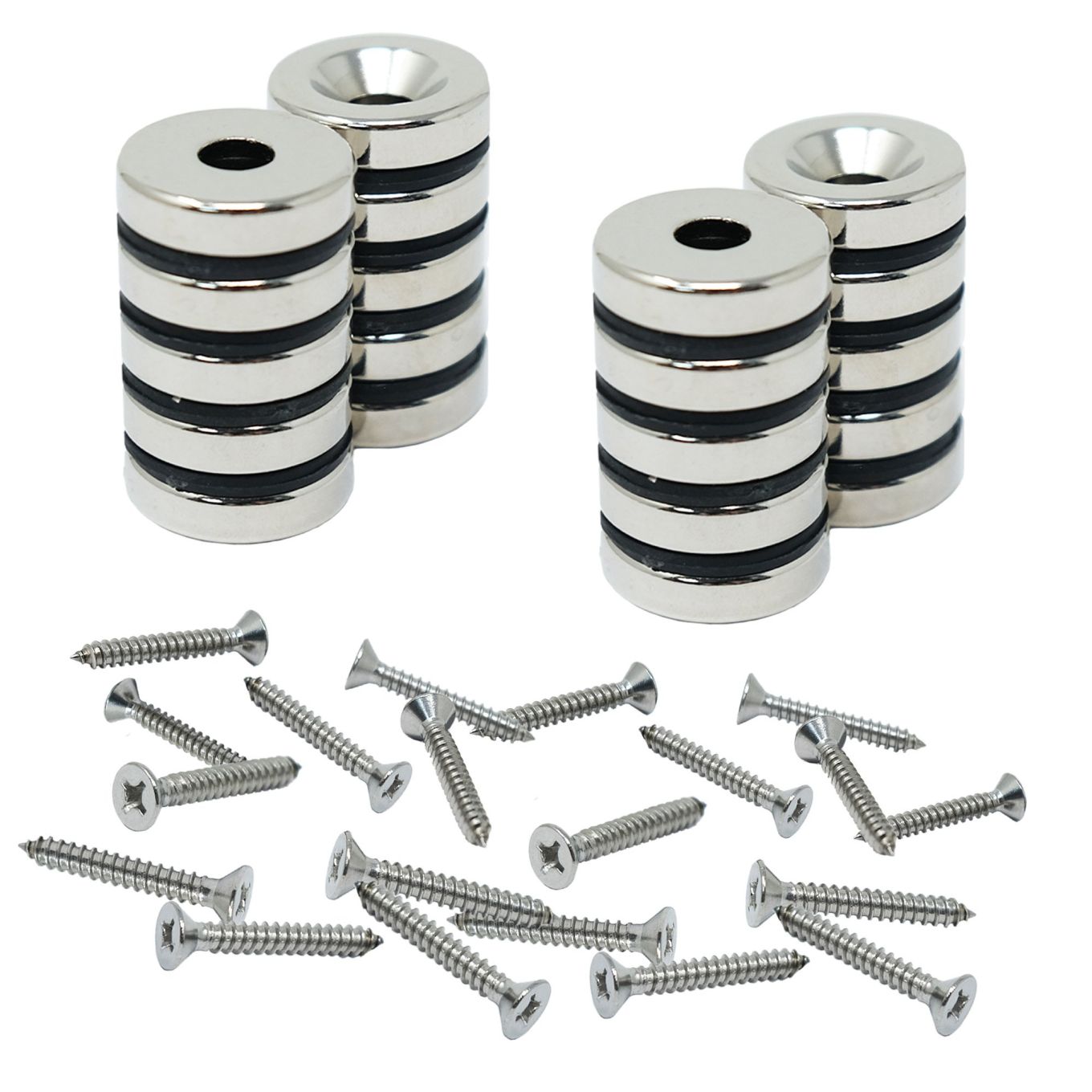 North & South Neodymium Countersunk Magnets & Screws Pack - 13/16 in. dia x 3/16 in. thick