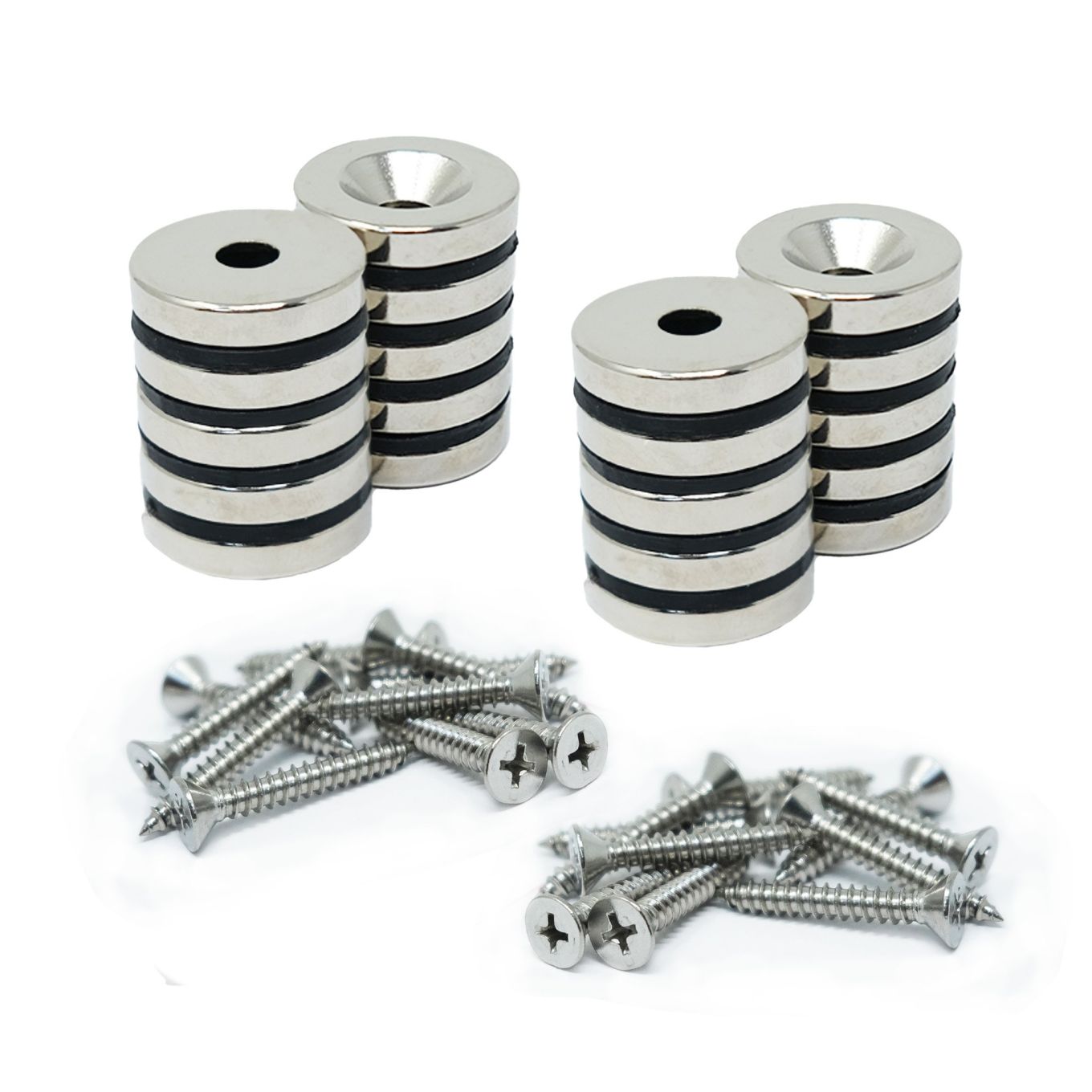 North & South Neodymium Countersunk Magnets & Screws Pack - 13/16 in. dia x 5/32 in. thick