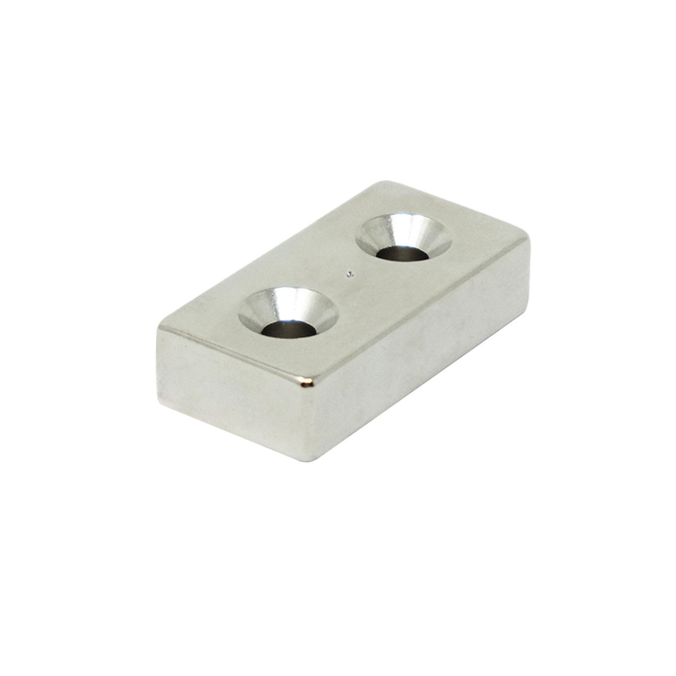 N42 Neodymium Countersunk Rectangular Magnet - 1-9/16 in. x 13/16 in. x 3/8 in. thick x 3/16 in. Hole - 53.8lbs Pull