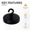 Ceramic Black Painted Clamping Magnet with M4 Hook - 1-9/16 in. dia - 22.5lbs Pull