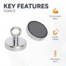 Ceramic Recovery Magnet with M10 Eyebolt - 3-5/32 in. dia x 2-3/4 in. tall - 132.3lbs Pull