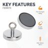 Ceramic Recovery Fishing Magnet with M14 Eyebolt - 4-7/8 in. dia x 3-7/8 in. tall - 286.65lbs Pull