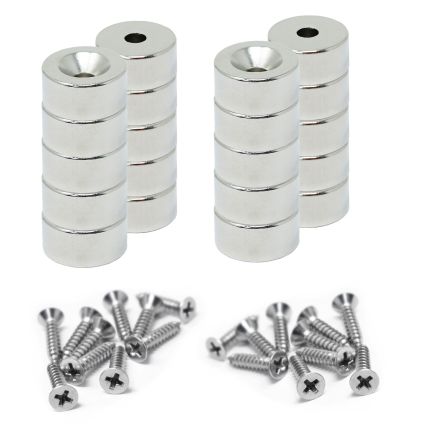 North & South Neodymium Countersunk Magnets & Screws Pack - 3/8 in. dia x 3/16 in. thick