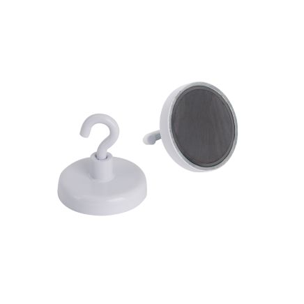 Ceramic White Painted Clamping Magnet with M4 Hook - 1-1/4 in. dia  - 16.1lbs Pull