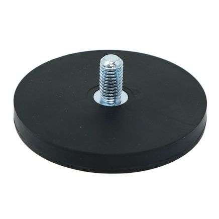 Black Rubber Coated POS Magnet c/w M8 x 5/8 in. External Thread - 2-9/16 in. dia x 1/3 in. thick