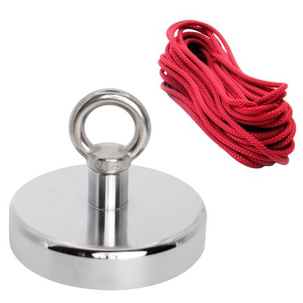 Ceramic Recovery Magnet with M14 Eyebolt and 10 Metre Rope - 4-15/16 in. dia x 3-15/16 in. tall - 286.65lbs Pull