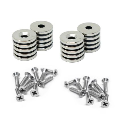 North & South Neodymium Countersunk Magnets & Screws Pack - 19/32 in. dia x 1/16 in. thick