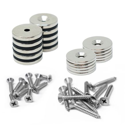 Countersunk Magnets, Steel Discs & Screws Pack - 13/16 in. dia