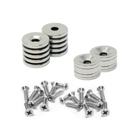 Countersunk Magnets, Steel Discs & Screws Pack - 19/32 in. dia