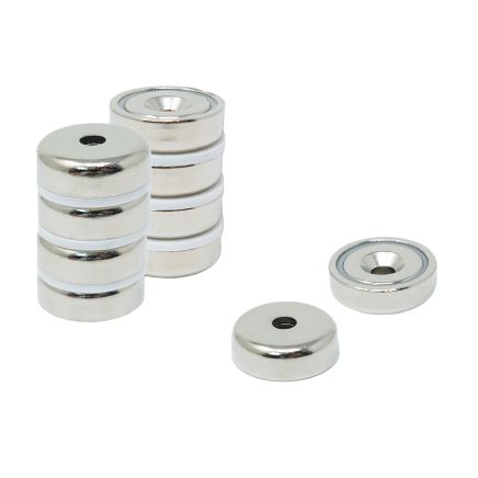 N42 Neodymium Countersunk Pot Magnet - 1 in. dia x 5/16 in. thick x 3/16 in. hole - 57.33lbs Pull