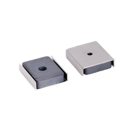 Ceramic Channel Magnet - 1 in. x 1 in. x 1/4 in. thick x 1/8 in. hole - 13.45lbs Pull