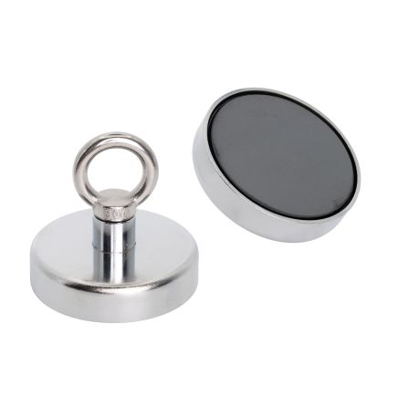 Ceramic Recovery Magnet with M10 Eyebolt - 3-5/32 in. dia x 2-3/4 in. tall - 132.3lbs Pull