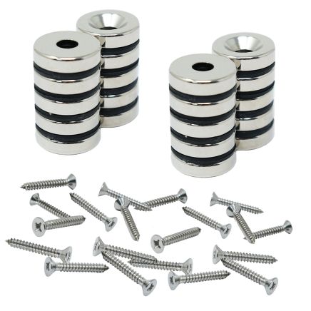 North & South Neodymium Countersunk Magnets & Screws Pack - 13/16 in. dia x 3/16 in. thick