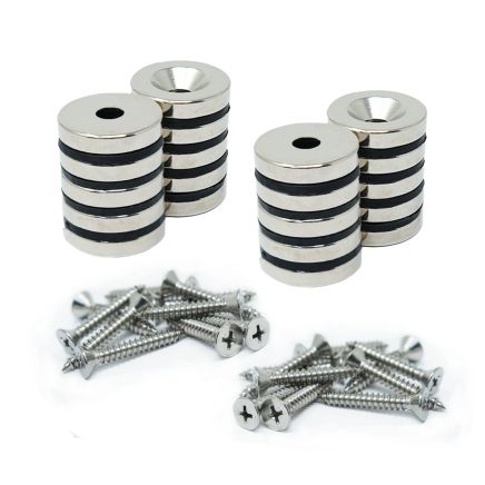 North & South Neodymium Countersunk Magnets & Screws Pack - 13/16 in. dia x 5/32 in. thick