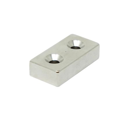N42 Neodymium Countersunk Rectangular Magnet - 1-9/16 in. x 13/16 in. x 3/8 in. thick x 3/16 in. Hole - 53.8lbs Pull