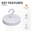 Ceramic White Painted Clamping Magnet with M4 Hook - 1-9/16 in. dia - 22.49lbs Pull
