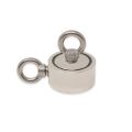 N42 Neodymium Pot Magnet with 2x M8 Eyebolts + 10m Rope - 2-1/4 in. dia x 1-3/16 in. - 264.6lbs Pull