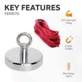 Ceramic Recovery Magnet with M14 Eyebolt and 10 Metre Rope - 4-15/16 in. dia x 3-15/16 in. tall - 286.65lbs Pull