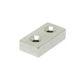 N42 Neodymium Countersunk Rectangular Magnet - 1-9/16 in. x 13/16 in. x 3/8 in. thick x 3/16 in. Hole - 53.8lbs Pull