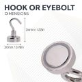 N42 Neodymium Clamping Magnet with M4 Eyebolt or Hook - 13/16 in. dia - 36.4lbs Pull
