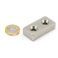 N42 Neodymium Countersunk Rectangular Magnet - 1-9/16 in. x 13/16 in. x 3/8 in. thick x 3/16 in. Hole - 53.8lbs Pull