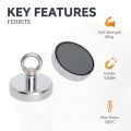 Ceramic Recovery Magnet with M10 Eyebolt - 3-5/32 in. dia x 2-3/4 in. tall - 132.3lbs Pull