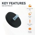 Black Rubber Coated POS Magnet Countersunk with M6 x 19/32 in. External Thread - 1-9/16 in. dia x 1/4 in. thick