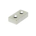 N42 Neodymium Countersunk Rectangular Magnet - 1-9/16 in. x 13/16 in. x 3/8 in. thick x 3/16 in. Hole - 53.8lbs Pull